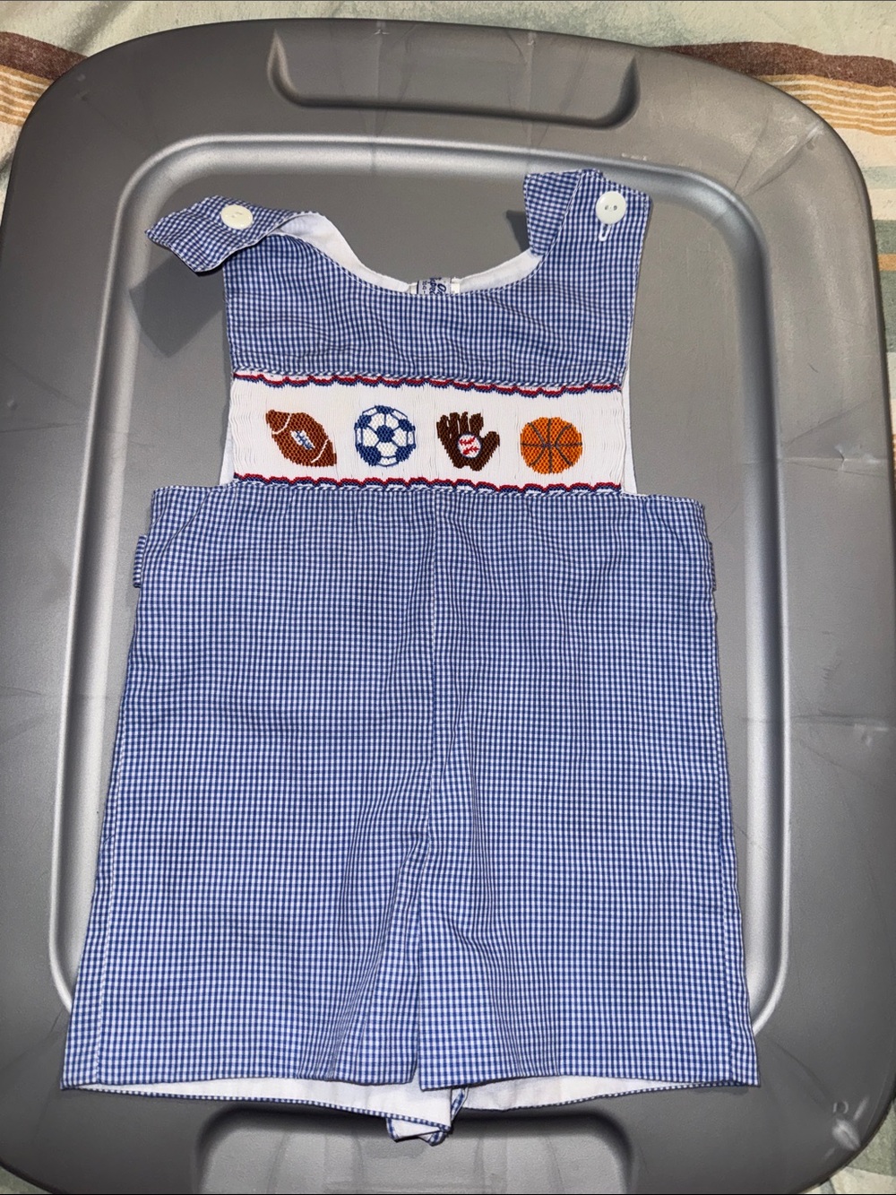 Blue Gingham Smocked Sports Romper - Kids Bottoms